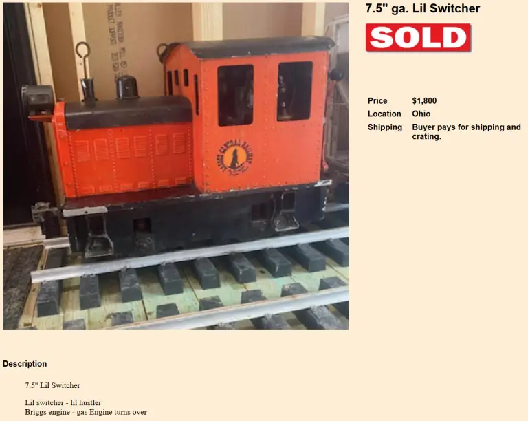 Small 7.5 inch gauge Lil Switcher locomotive with a Briggs gas engine